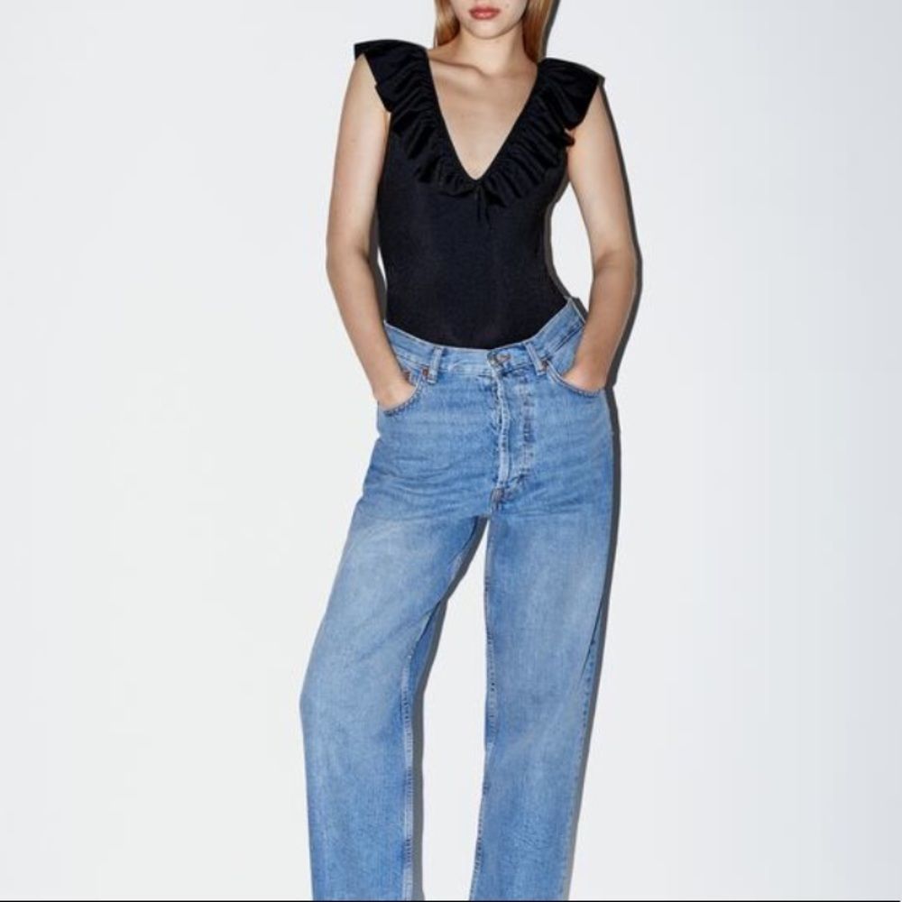 Zara Black Ruffled Bodysuit New!